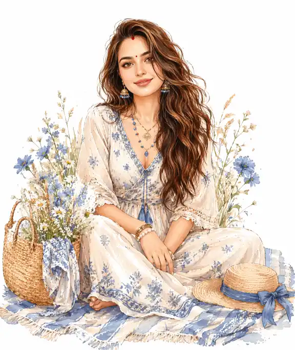 Boho Summer Girl Clipart AI Prompt