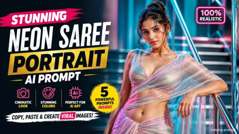 13 Hot Neon Saree Portrait Prompt - Create Viral AI Fashion Art