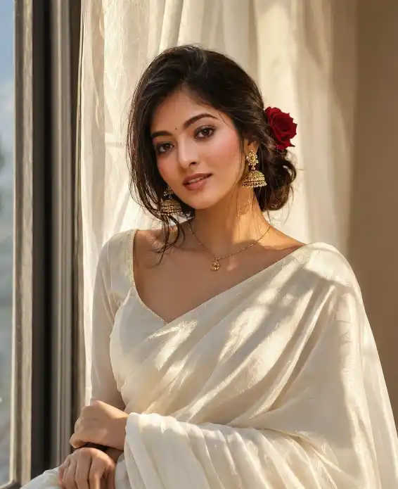 Dreamy White Saree AI Portrait Prompt