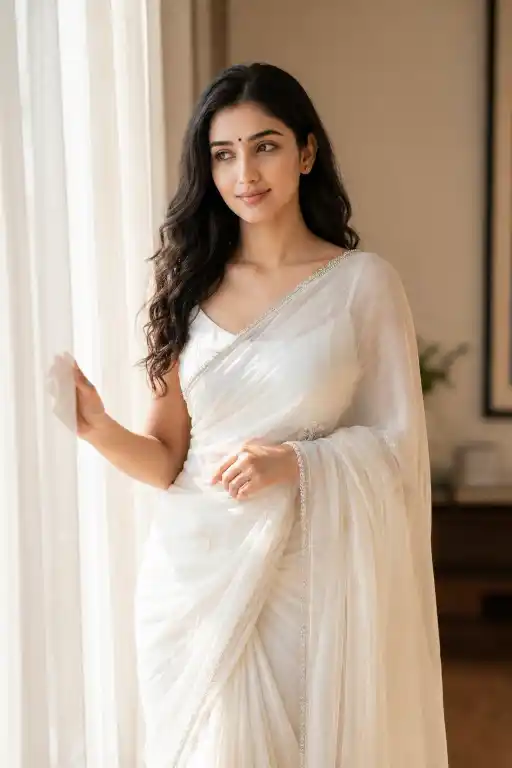 Dreamy White Saree AI Portrait Prompt