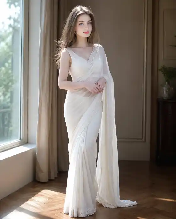 Dreamy White Saree AI Portrait Prompt