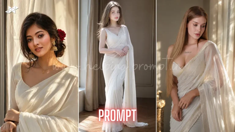 Dreamy White Saree AI Portrait Prompt