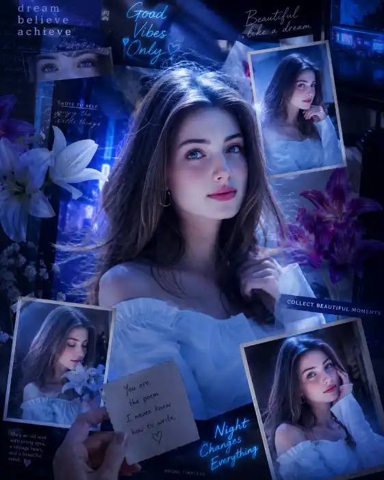 Cinematic Female Portrait Collage AI Prompt