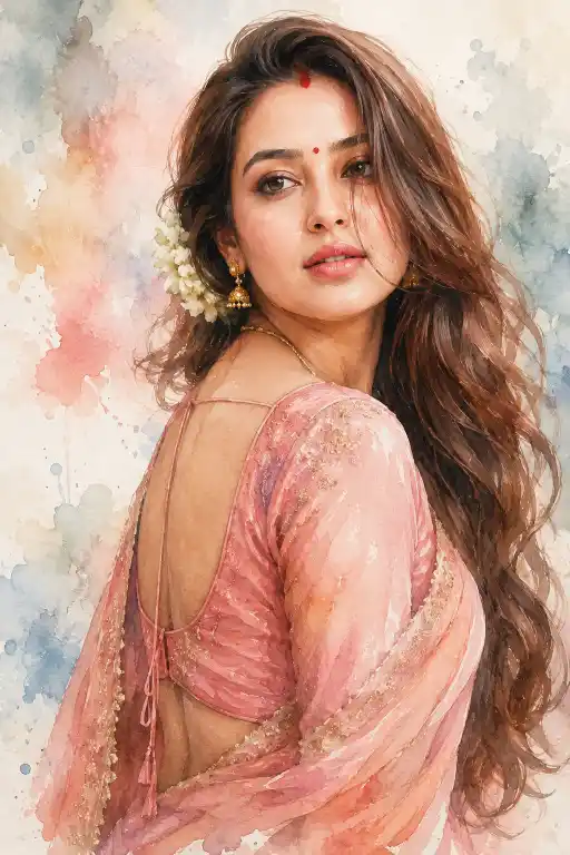 Dreamy Indian Watercolor Portrait AI Prompt