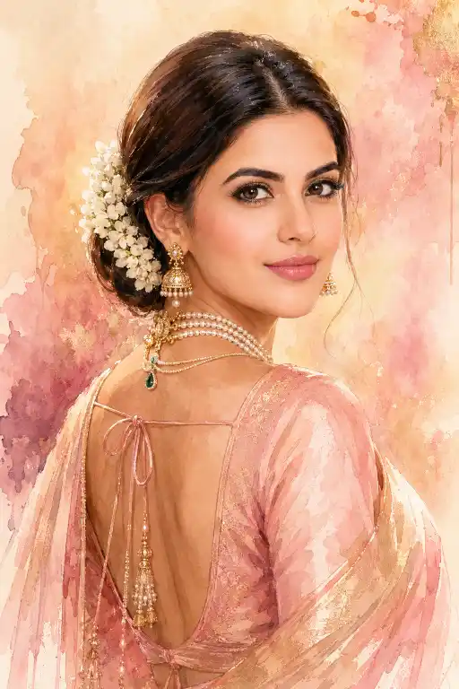 Dreamy Indian Watercolor Portrait AI Prompt