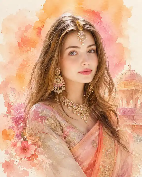 Dreamy Indian Watercolor Portrait AI Prompt