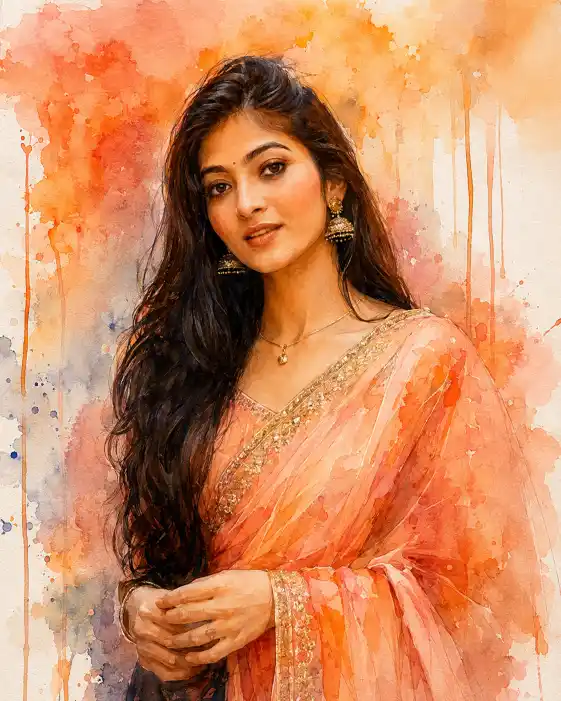 Dreamy Indian Watercolor Portrait AI Prompt
