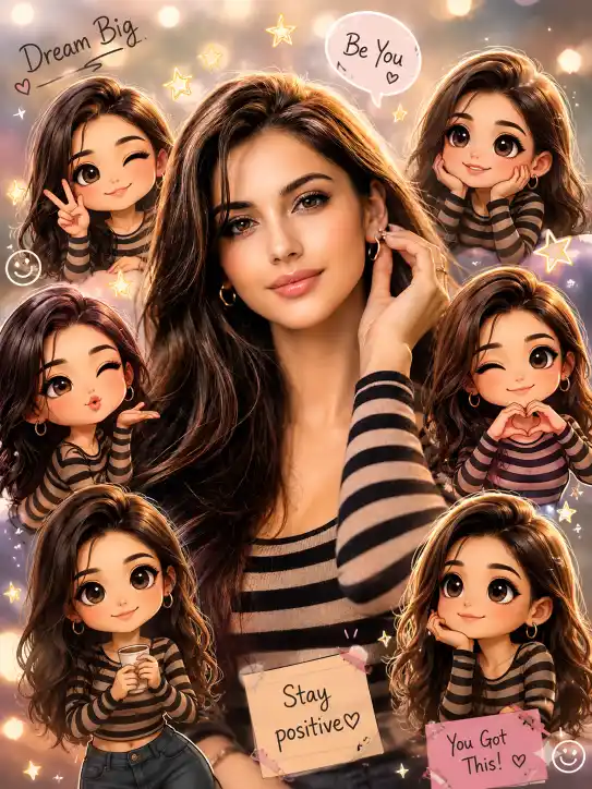 Real Girl Chibi Collage AI Prompt
