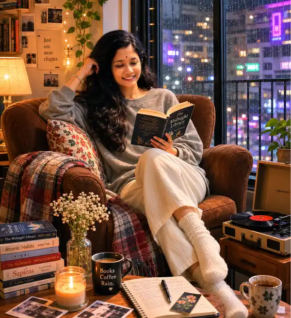 Rainy Night Reading Room AI Prompt