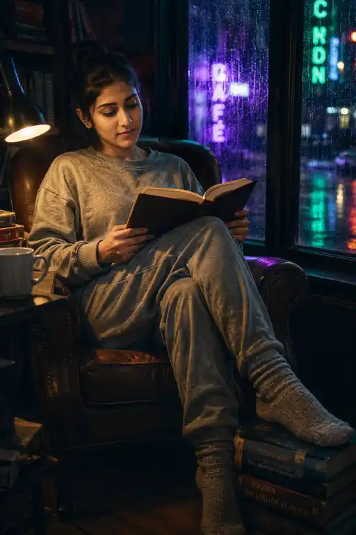 Rainy Night Reading Room AI Prompt