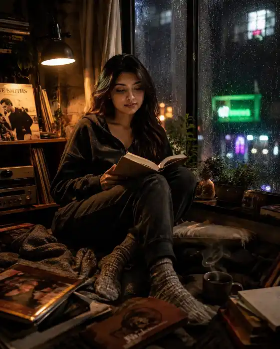 Rainy Night Reading Room AI Prompt