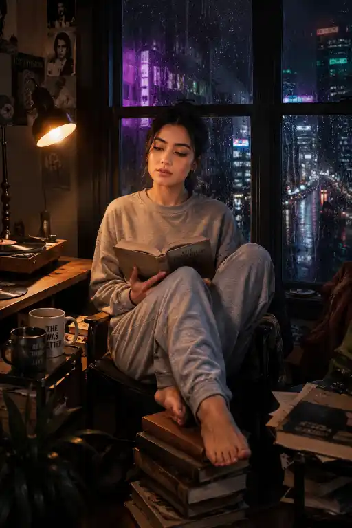 Rainy Night Reading Room AI Prompt