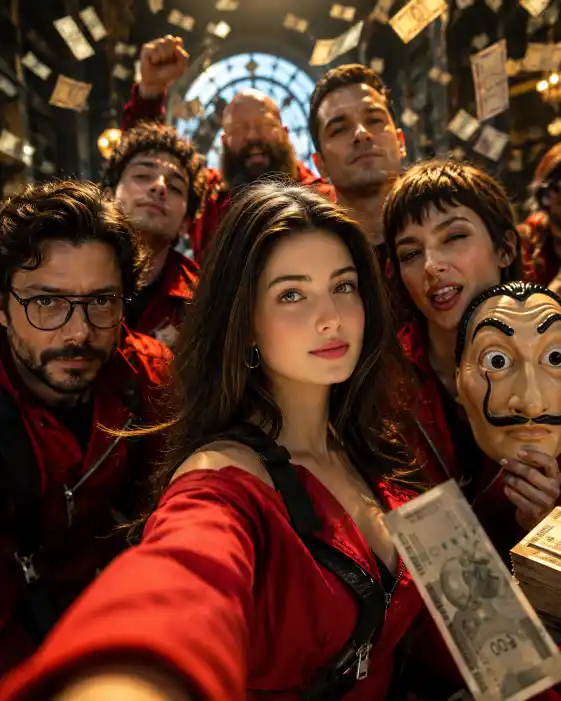 Selfie With Money Heist AI Prompt