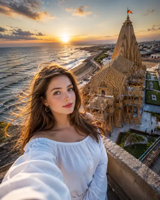 Selfie With Somnath Temple AI Prompt