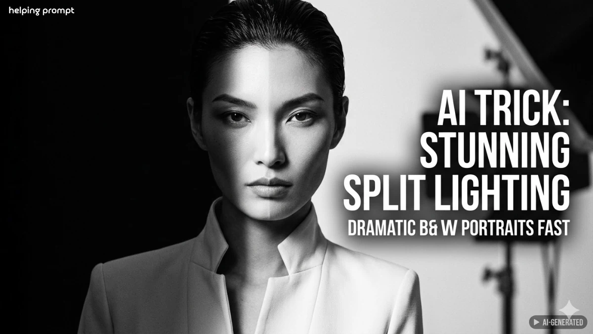 A highly detailed AI prompt example to create dramatic black and white AI portraits.
