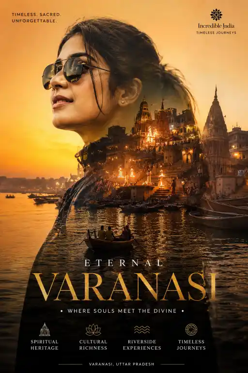 Varanasi Double Exposure Travel Poster Prompt