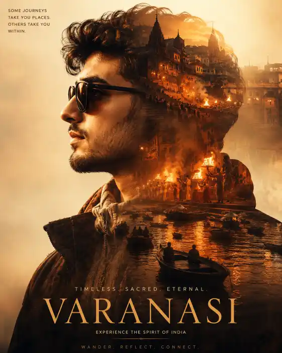 Varanasi Double Exposure Travel Poster Prompt