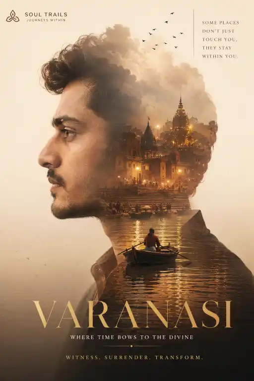 Varanasi Double Exposure Travel Poster Prompt