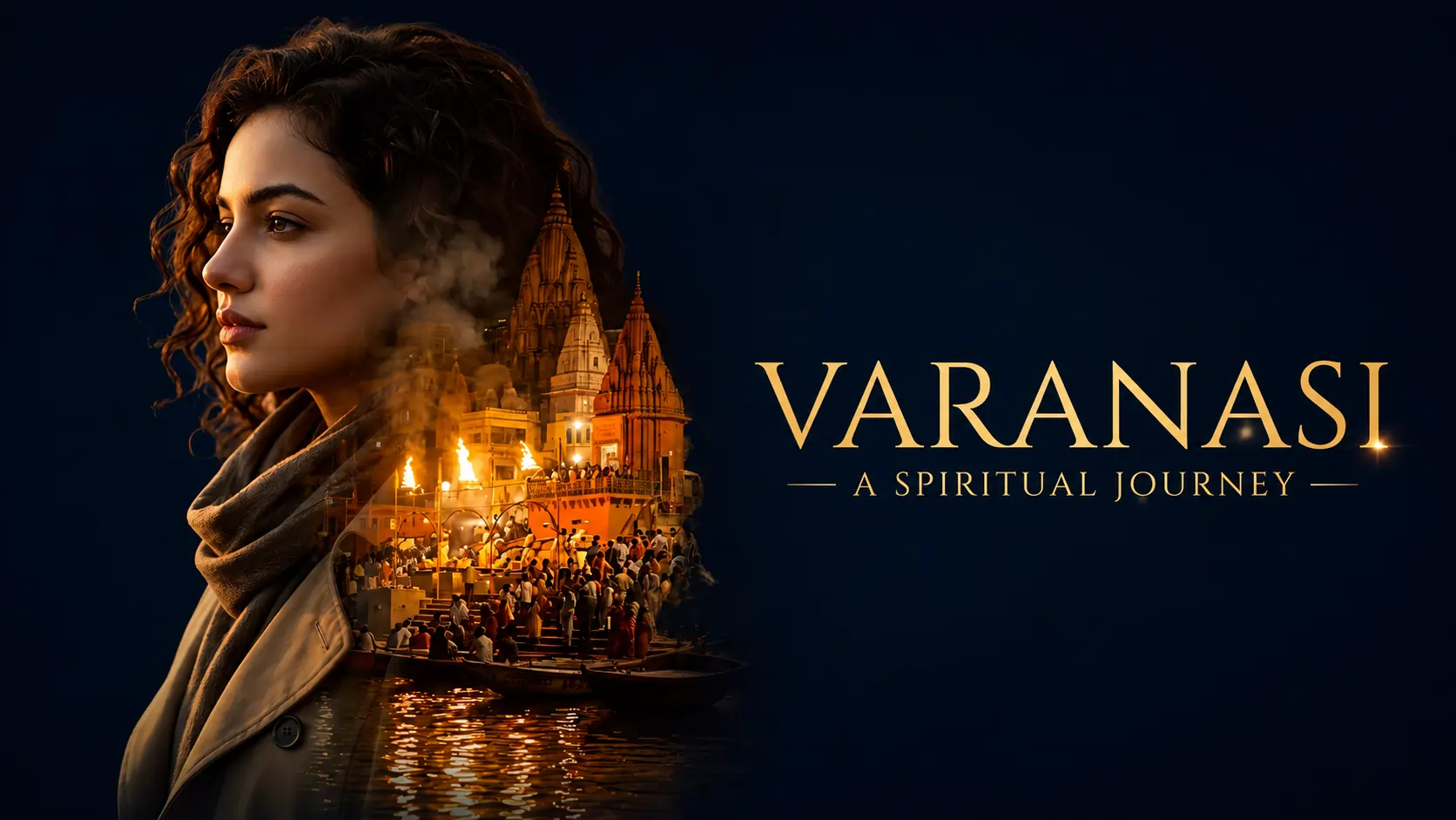 Varanasi Double Exposure Travel Poster