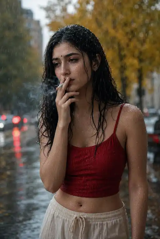15 Rainy Cigarette Autumn Portrait Prompt Cinematic AI Fashion Art