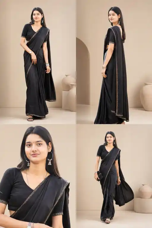 Elegant Black Silk Saree Lookbook AI Prompt