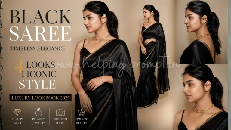 Elegant Black Silk Saree Lookbook AI Prompt