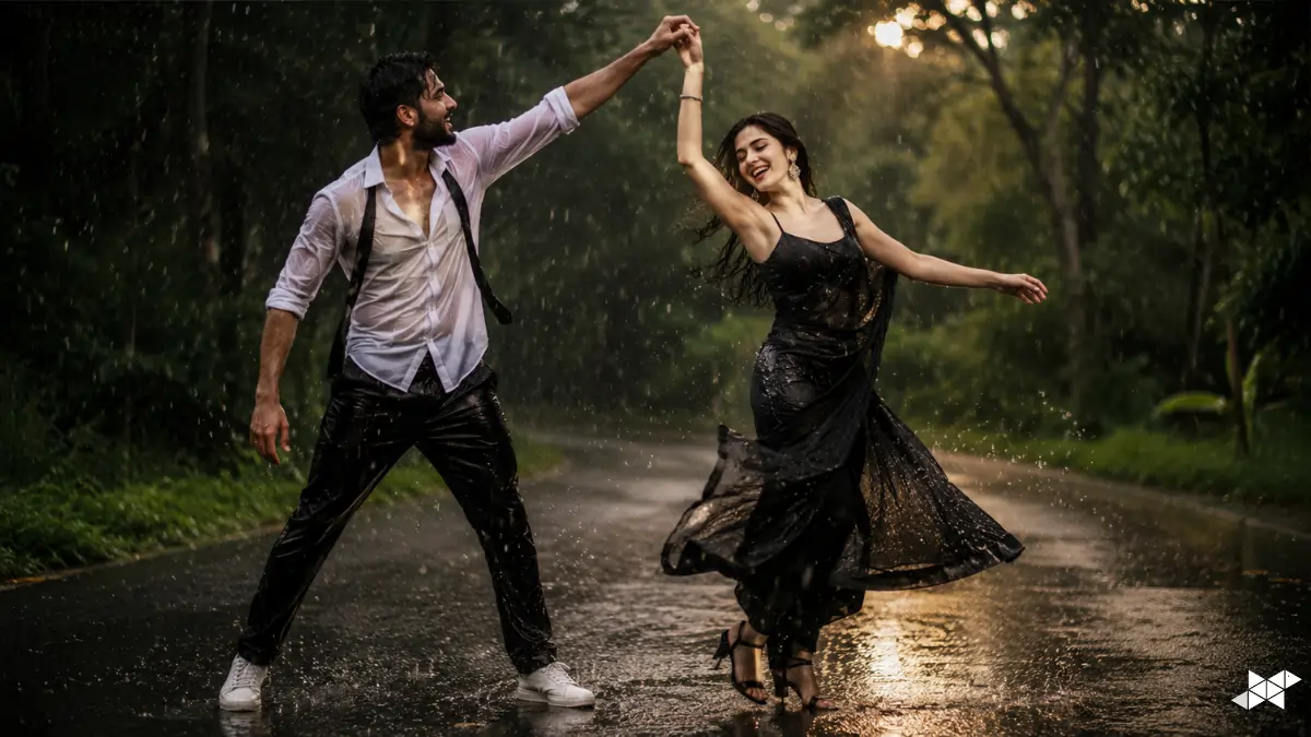 Rain Dance Couple Portrait Prompt