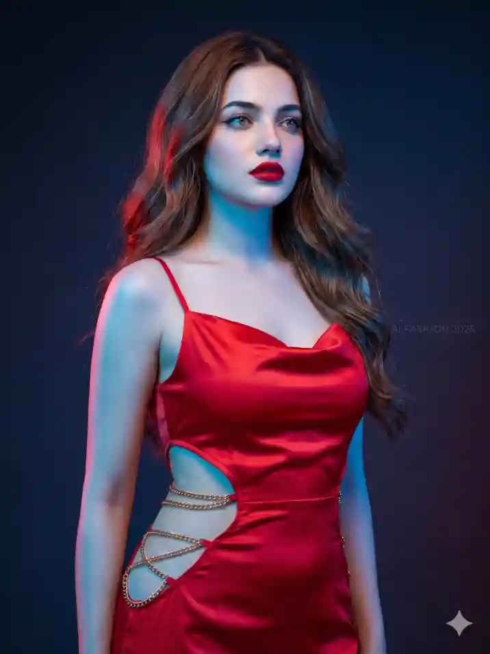 Bold Red Satin Dress AI Prompt