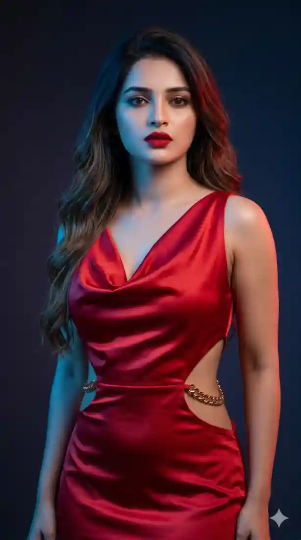 Bold Red Satin Dress AI Prompt