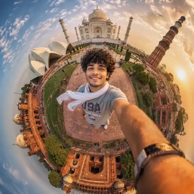 Tiny Planet Travel Portrait AI Prompt