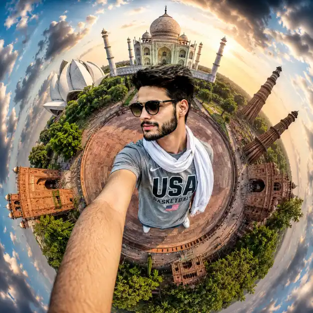 Tiny Planet Travel Portrait AI Prompt