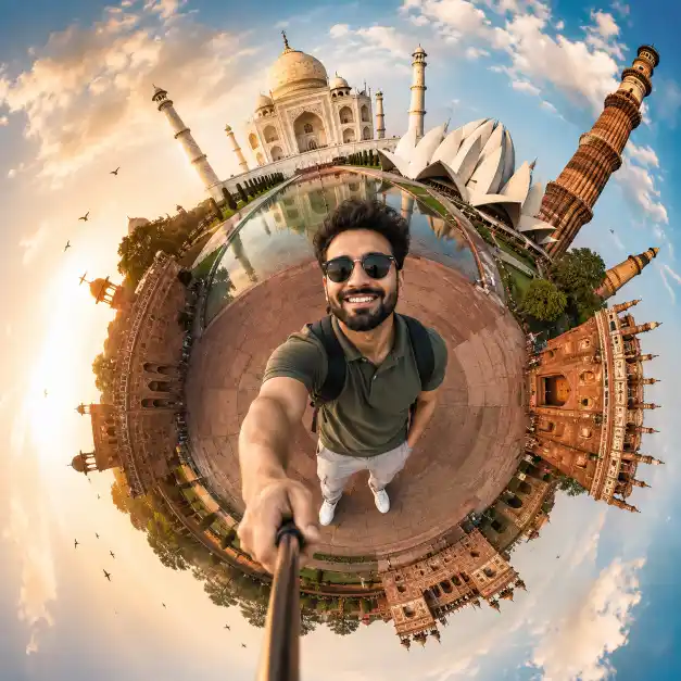 Tiny Planet Travel Portrait AI Prompt