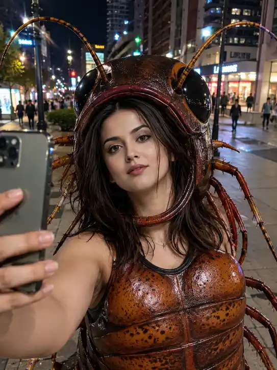 Hyper-Realistic Cockroach Mask Selfie Prompt