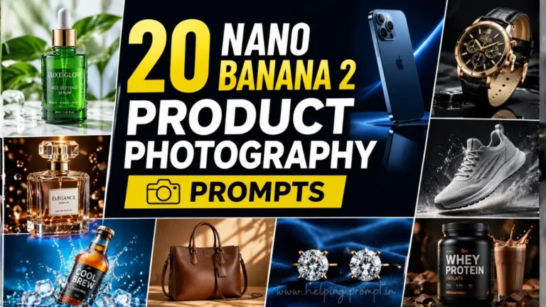 Nano Banana 2 AI product photography prompts creating realistic commercial product images for ecommerce and advertising.