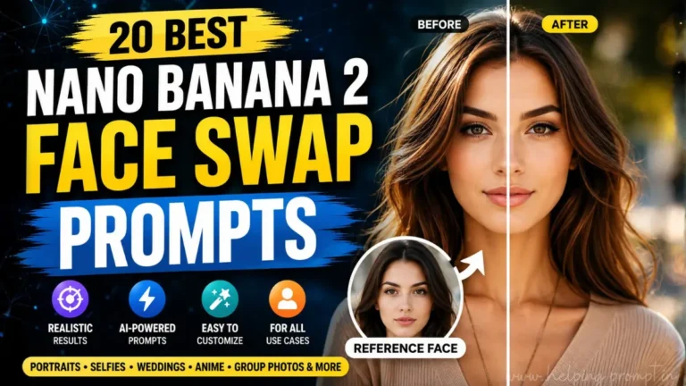 Nano Banana 2 Face Swap prompts for creating realistic AI-generated face replacements in portraits and creative images.